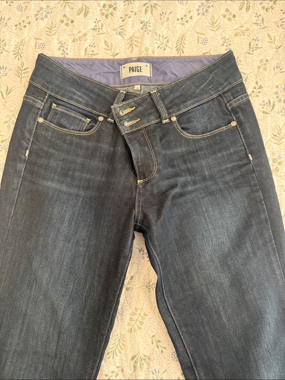 PAIGE Dark Indigo High-Rise Bootcut Jeans